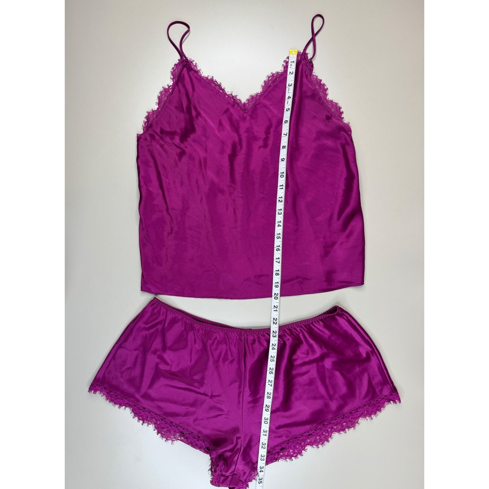 Victoria's Secret Satin Lace Pajama Set Women L Magenta Cami Shorts Boudoir Glam - Picture 5 of 14